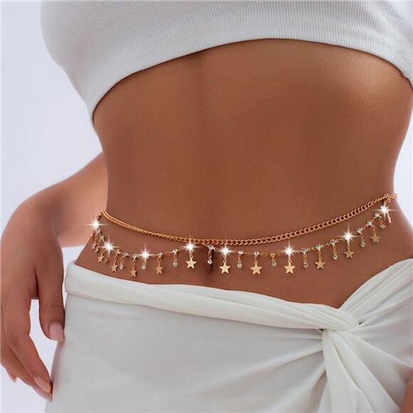 Bohemian Crystal Waist Chain Rhinestone Layered Belly Chain Sequin Belt Sexy - Picture 5 of 6